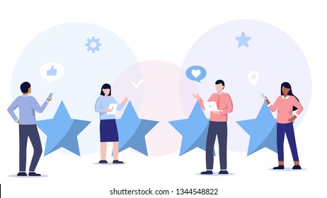 people leave feedback and comments, successful work is the highest score. Rating feedback on the website. Idea of good experience and satisfaction. Flat vector illustration