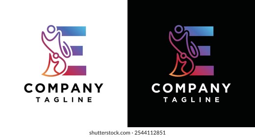Modelo De Elemento De Ícone Da Letra E Para Pessoas. Ícone Vetor Do Logotipo Da Comunidade. Design do logotipo do trabalho em equipe	
