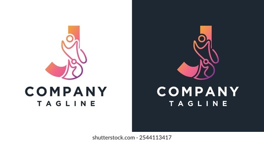 Modelo de Elemento de Ícone da Letra J das Pessoas. Ícone Vetor Do Logotipo Da Comunidade. Design do logotipo do trabalho em equipe	
