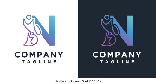Modelo De Elemento De Ícone Da Letra N De Pessoas. Ícone Vetor Do Logotipo Da Comunidade. Design do logotipo do trabalho em equipe	
