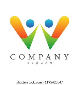 people with letter w shape, initial letter logo template