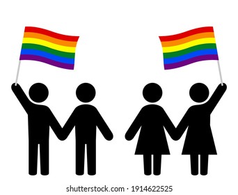 People with lgbt flag holding hands