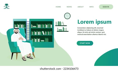 People in library flat vector illustration. Cartoon man and woman reading books and sitting on armchair or sofa. Study, knowledge and learning concept