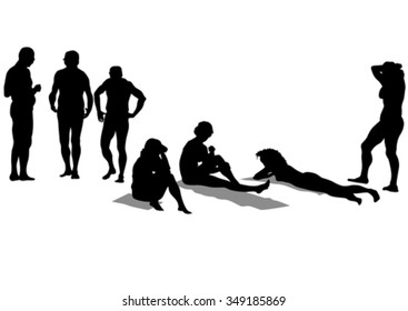 People lie on the beach on a white background