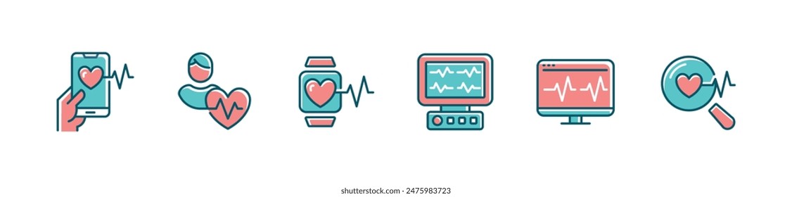 people life heartbeat cardiogram icon set heart pulse cardiology wave digital monitoring vector illustration for web and app