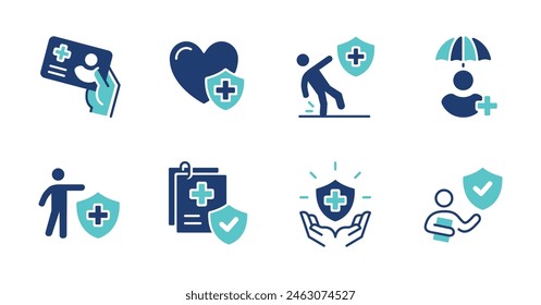 people life insurance icon set safety health assurance policy medical shield service vector with aid cross symbol illustration