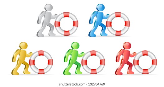 People and life preserver. Theme support. Group of people in different colors. Vector Illustration.