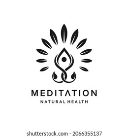 Inspiración en el diseño del logo Yoga y Meditación de hojas para la salud natural