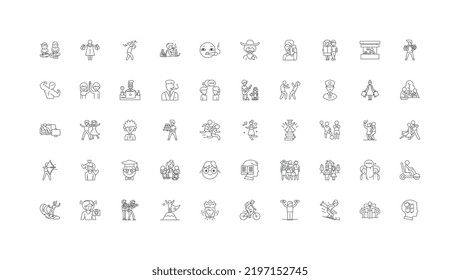 People lifestyle ideas, linear icons, line signs set, vector collection