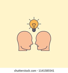 people and a light bulb above them fild outline icon. Element of idea and solutions for mobile concept and web apps. Fild outline icon for website design and development