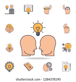 people and a light bulb above them fild color icon. Detailed set of color idea icons. Premium graphic design. One of the collection icons for websites, web design