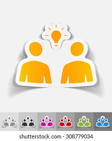 people and light bulb paper sticker with shadow. Vector illustration