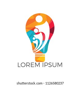 People in light bulb vector design. Corporate business and industrial creative logotype symbol.Brainstorming and teamwork concept.