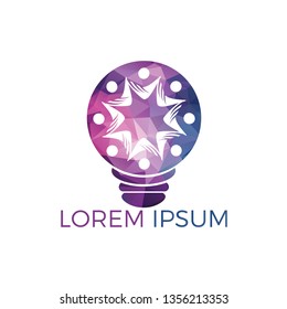 People in light bulb vector design. Corporate business and industrial creative logotype symbol.Brainstorming and teamwork concept.