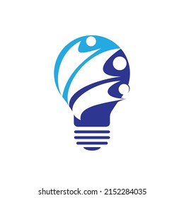 People in light bulb vector design. Corporate business and industrial creative logotype symbol. Brainstorming and teamwork concept.