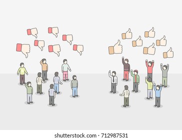 People with like and dislike signs. Vector illustration
