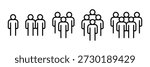 People line 1, 2, 3, 4, 5 icon set. Crowd signs. Containing volunteers, participants, group, team, meeting, organization, community, population, audience, member, discussion, assembly, interview.