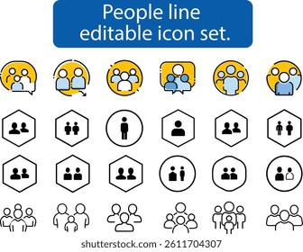 People line editable icon set. Containing group, family, human, team, community, friends, population and more. Vector illustration
