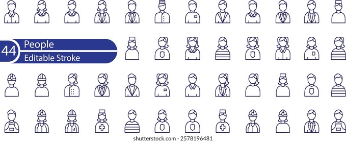 People Line Editable Icons set. Vector illustration in modern thin line style of basic human icons , men, women, children, seniors, family, team, and more