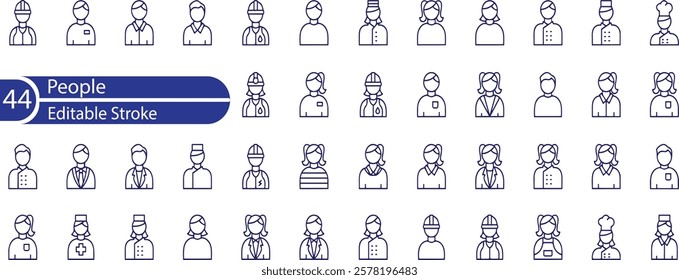 People Line Editable Icons set. Vector illustration in modern thin line style of basic human icons , men, women, children, seniors, family, team, and more