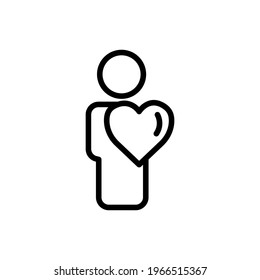 People line icon with heart. charity symbol, donation, humanity. Editable stroke. Design template vector