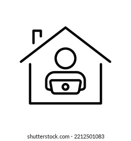 People line icon illustration with laptop at home. icon illustration related to work at home. Simple vector design editable.