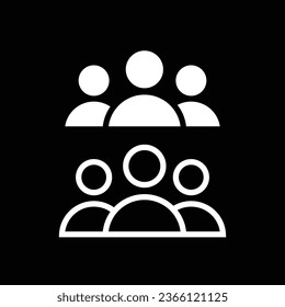icono de línea de personas, contorno de personas e ilustración de vector sólido, grupo de pictogramas lineales aislados en negro