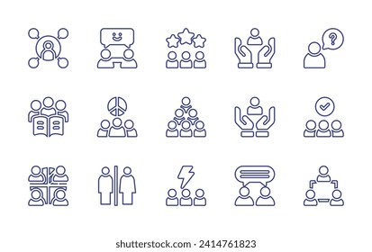 People line icon set. Editable stroke. Vector illustration. Containing team, chat, brainstorm, teamwork, toilet signs, connections, question, conversation, humanity, student, people, group.