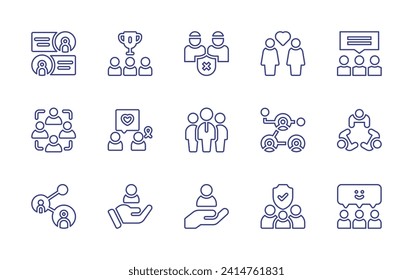 People line icon set. Editable stroke. Vector illustration. Containing winner, couple, team, friendship, population, no discrimination, connection, collaboration, team leader, meeting, customer.