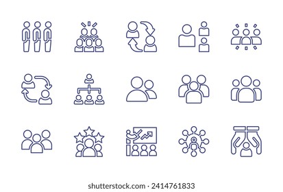 People line icon set. Editable stroke. Vector illustration. Containing networking, training, rating, team, protest, queue, exchange, group, refugee, connections, substitute player, customer.