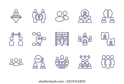 People line icon set. Editable stroke. Vector illustration. Containing person, filter, brain, lgtbi, best employee, social distancing, photocall, teamwork, infographic, meeting, group, world.