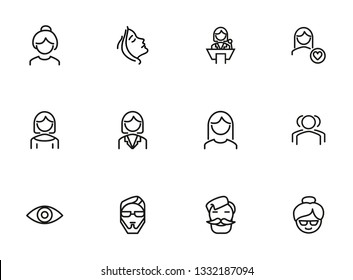 People line icon set. Woman, speaker, hipster. People concept. Can be used for topics like occupation, age, gender