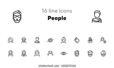 People line icon set. Woman, speaker, hipster. People concept. Can be used for topics like occupation, age, gender