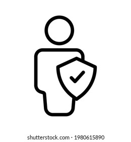 People line icon with shield and mark. Business symbol. simple illustration. Editable stroke. Design template vector