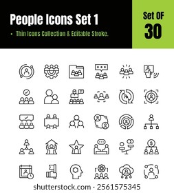 People line Icons Collection 1 Set Of 30. Regular Icons Pack. Vector illustration eps 8