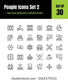 People line Icons Collection 2 Set Of 30. Regular Icons Pack. Vector illustration eps 8