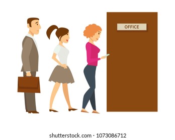 People line queue entering office vector cartoon