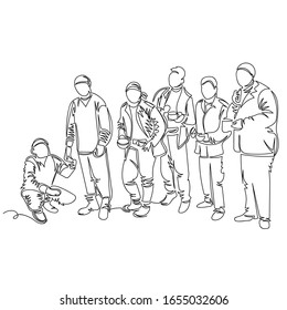 people in line. vector contour image of a group of people. one line. Doodle