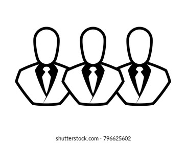 People line vector icon. Outline persons solid, group linear black pictogram. Simple image business collective people. Labor men collective silhouette. Office staff icon, bodyguards. Employees of bank
