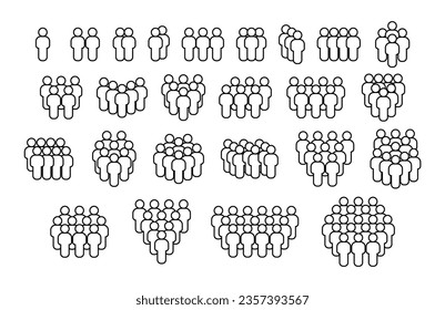 People Linear Icon Set. Crowd icons. Group of people. Team, population, community, friends icons etc. Vector illustration.