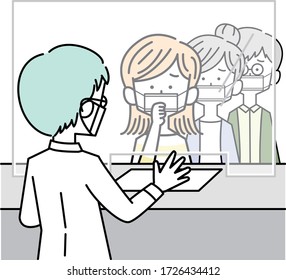 Personas haciendo fila en los mostradores de enfermedades infecciosas