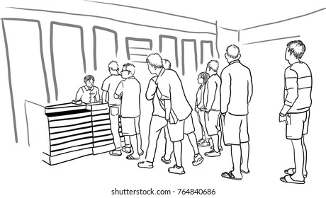 People lined up in a queue waiting, Young people waiting in line to buy the ticket tickets 