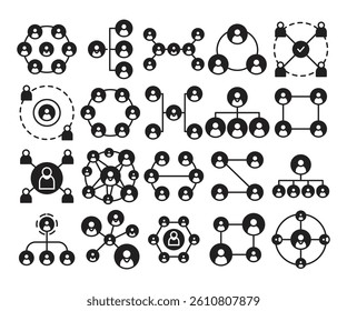 people linking network icons set