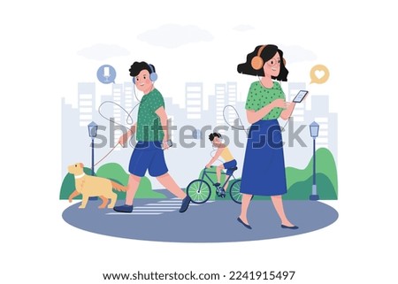 People Listen To Podcasts While Walking On The Street