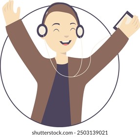 People Listening Music Character Illustration Isolated on White Background. Flat Vector Illustration