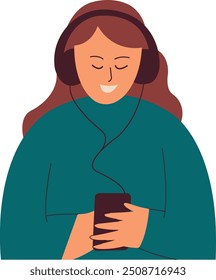 People Listening to Music from Smartphone Illustration. Flat Vector Character Design