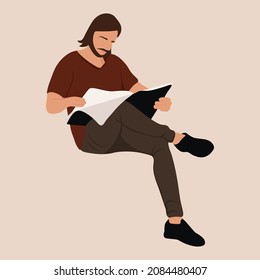 People literature fans with books, vector flat illustration. Students preparing to exam, isolated on background. Person book lovers and readers.