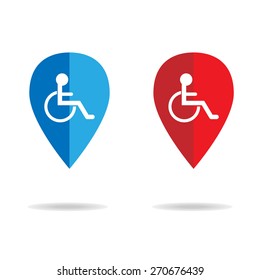 people living with disabilities map pointer icon check in location symbol on white background : transport logistics concept vector