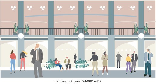 People living an event in a bright location. Vector design