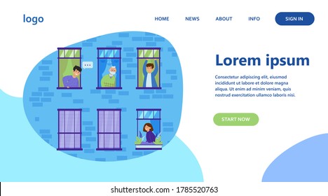 People living in one building. Apartment, window, neighbor flat vector illustration. Lifestyle and neighborhood concept for banner, website design or landing web page